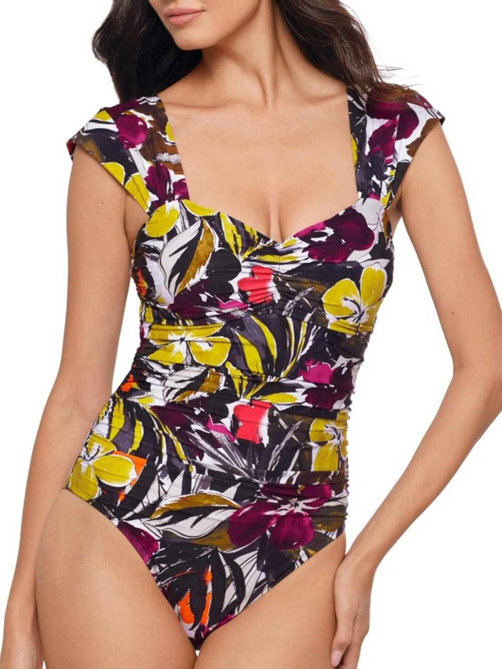 Stylish Women's Cap Sleeve One Piece Swimsuit with Shelf Bra - Perfect for